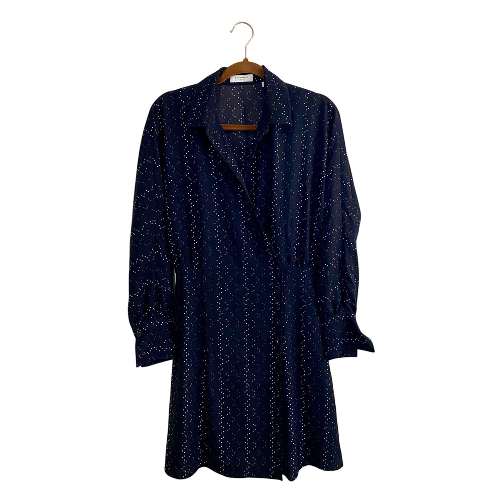 Equipment Femme Black Abstract Dot Print Faux Wrap Shirt Dress Sz S ***FLAW***